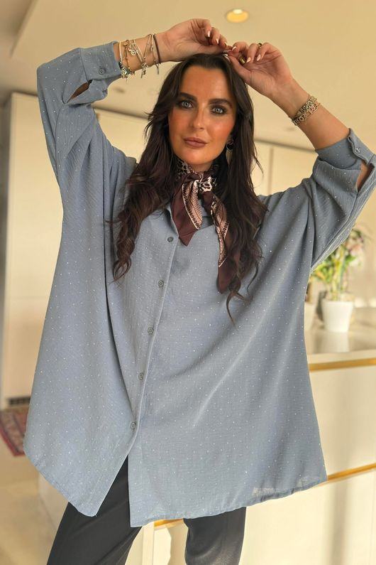 Stella Micro Stud Oversized Shirt Denim